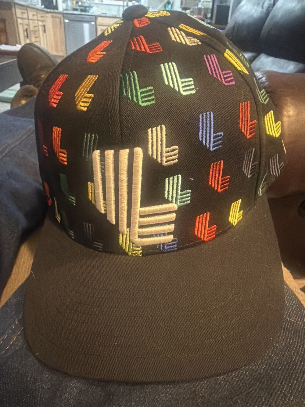 LIV Golf Yupoong Snapback Hat Black All Over Rainbow Embroidered Sample Rare